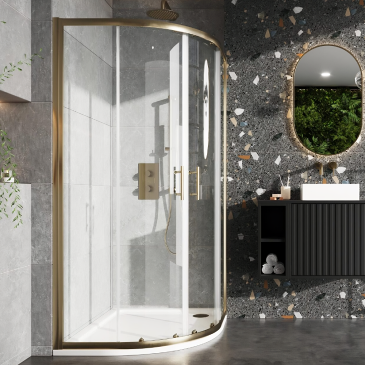 S6 Brushed Brass 2 Door Quadrant Shower Enclosure 800mm x 800mm
