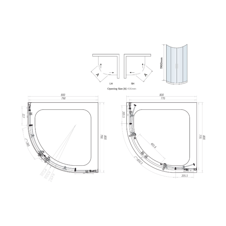 S6 Brushed Brass 2 Door Quadrant Shower Enclosure 800mm x 800mm - Image 2