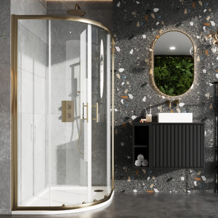 6 Brushed Brass 2 Door Quadrant Shower Enclosure 900mm x 900mm