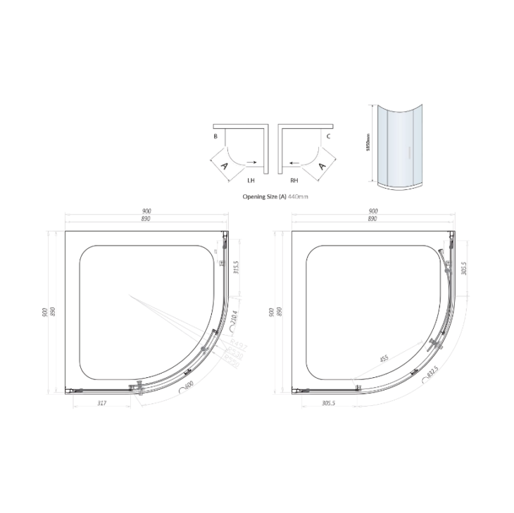 S6 2-Door Quadrant Shower Enclosure 6mm Glass - Chrome - Image 3