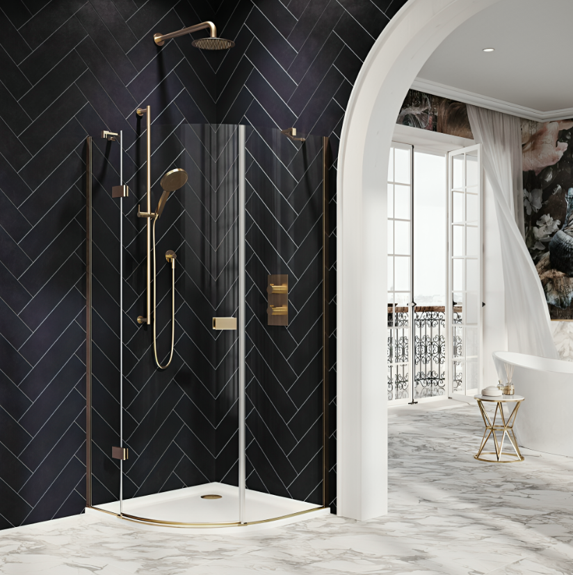 Athena 900mm x 900mm x 6mm Quadrant Enclosure – Brushed Brass