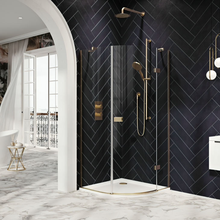 Athena 800mm x 800mm x 6mm Quadrant Enclosure – Brushed Brass - Image 2