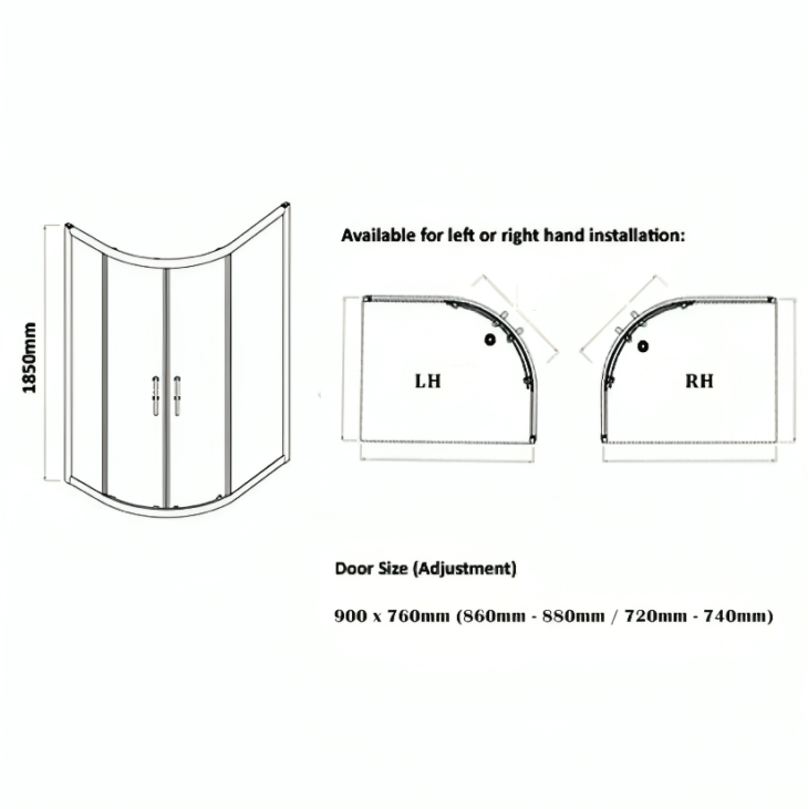 Koncept Offset Quadrant Shower Enclosure 6mm Glass - Chrome - Image 2