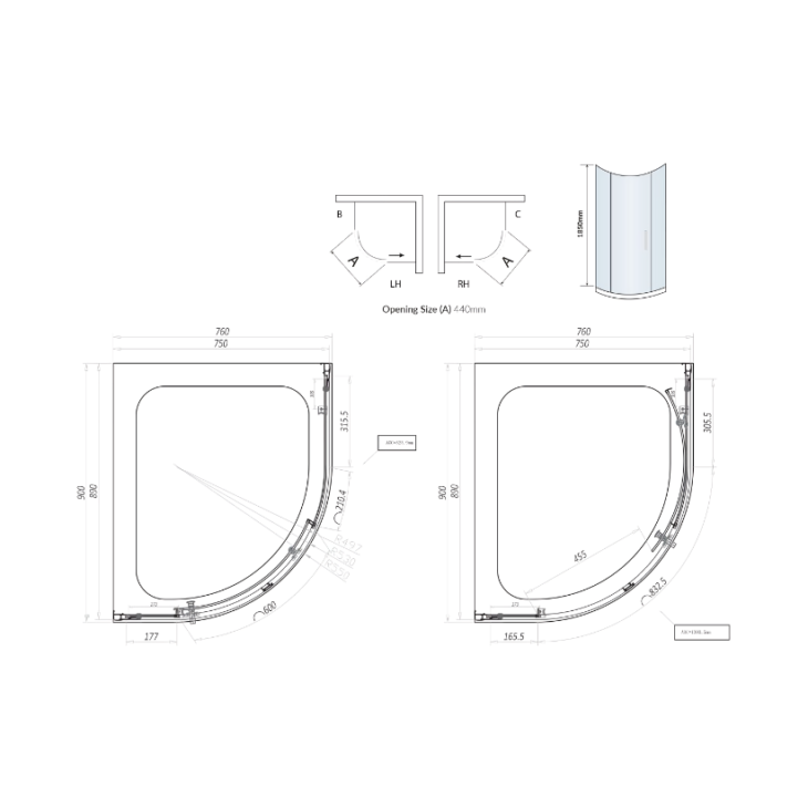 S6 Offset Two Door Quadrant Enclosure 1850mm Height - Chrome - Image 2