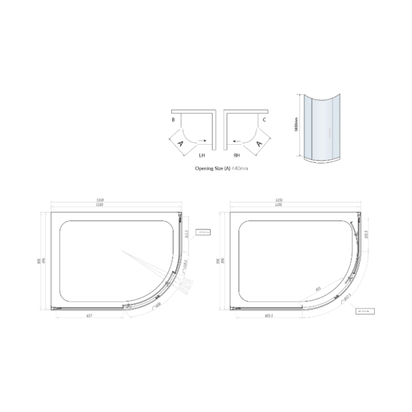 S6 Offset Two Door Quadrant Enclosure 1850mm Height - Chrome - Image 5