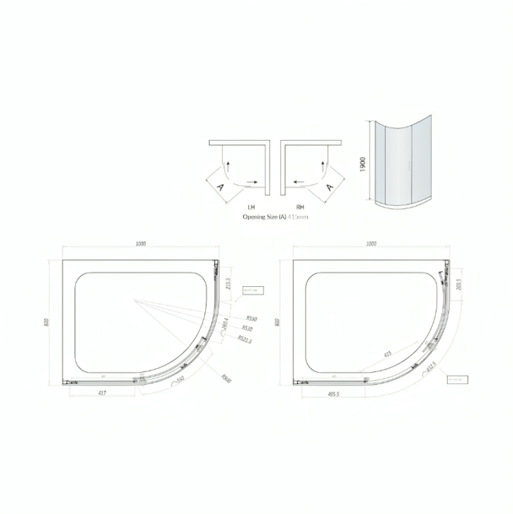 Offset Quadrant Enclosure 1000mm x 800mm - Chrome - Image 2