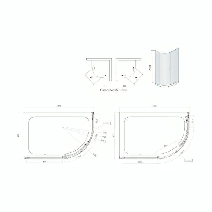 Offset Quadrant Enclosure 1200mm x 800mm - Chrome - Image 2