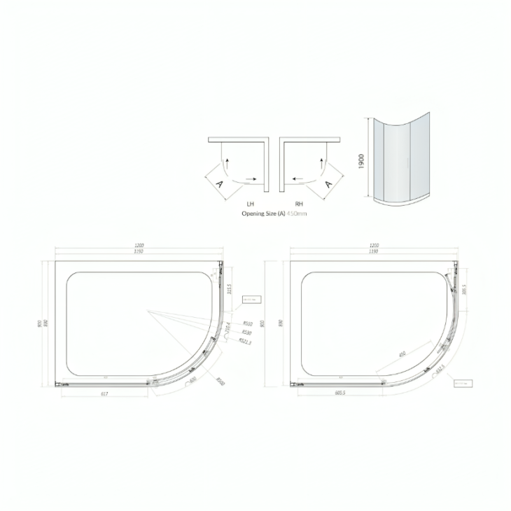 Offset Quadrant Enclosure 1200mm x 900mm - Chrome - Image 2