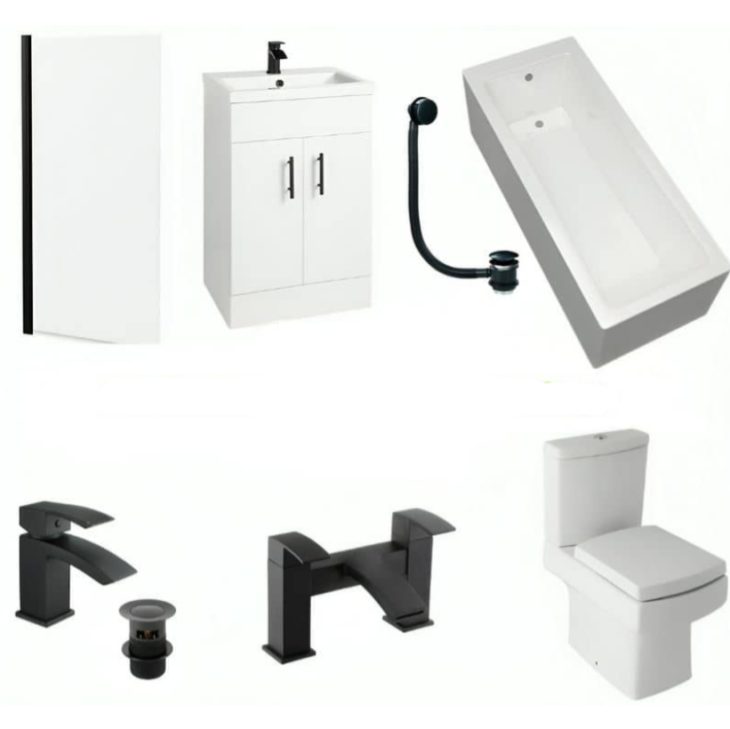 Full Bathroom Suite Package With Toilet & Basin - Matt Black