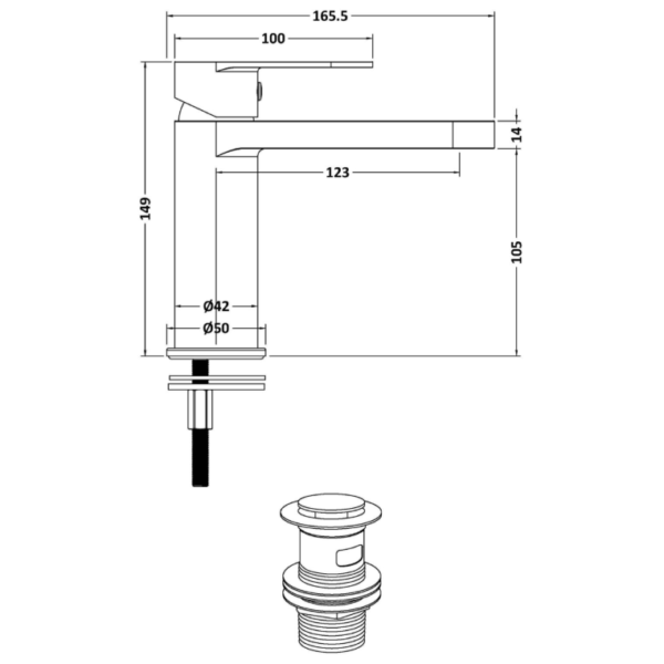 Nuie Halstatt Mono Basin Mixer Tap & Waste - Matt Black - Image 3