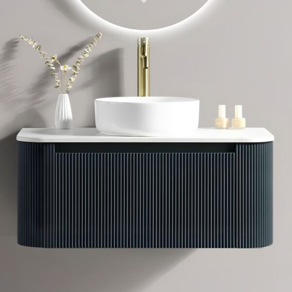 Fluted 870mm Wall Hung Vanity Unit & Counter Top – Midnight Shadow - Image 2