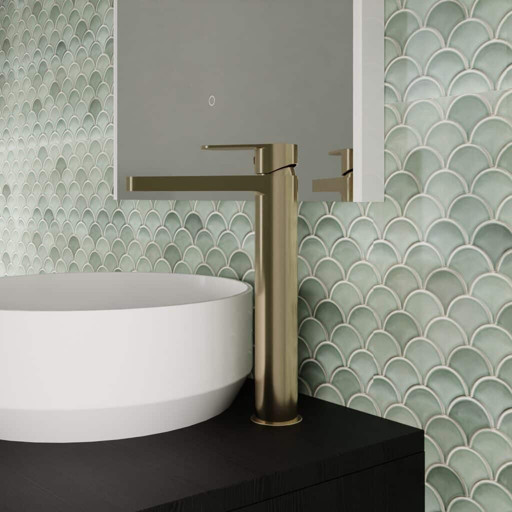 Nuie Halstatt Brushed Brass High Rise Mono Basin Filler Tap - Image 2