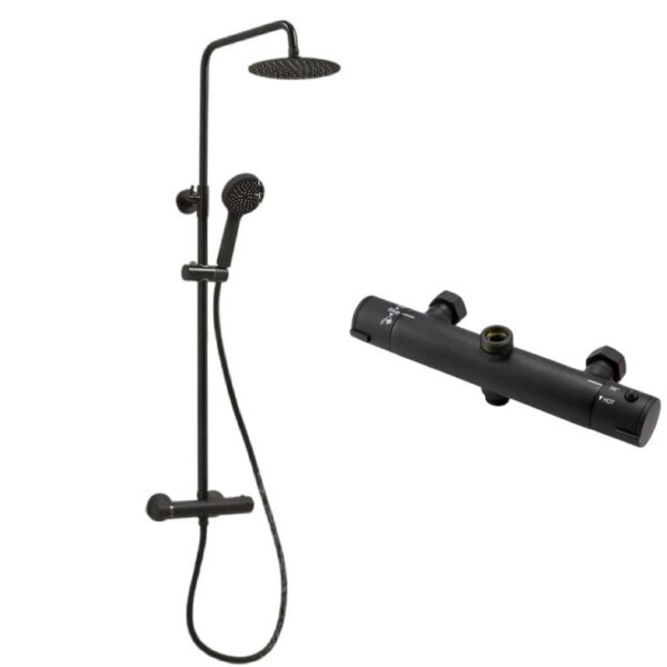 1700mm P Shaped Bath Complete Suite - Matt Black - Image 9