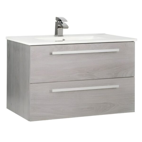 Kartell Purity 800mm Wall Mounted 2 Drawer Unit & Ceramic Basin – Silver Oak