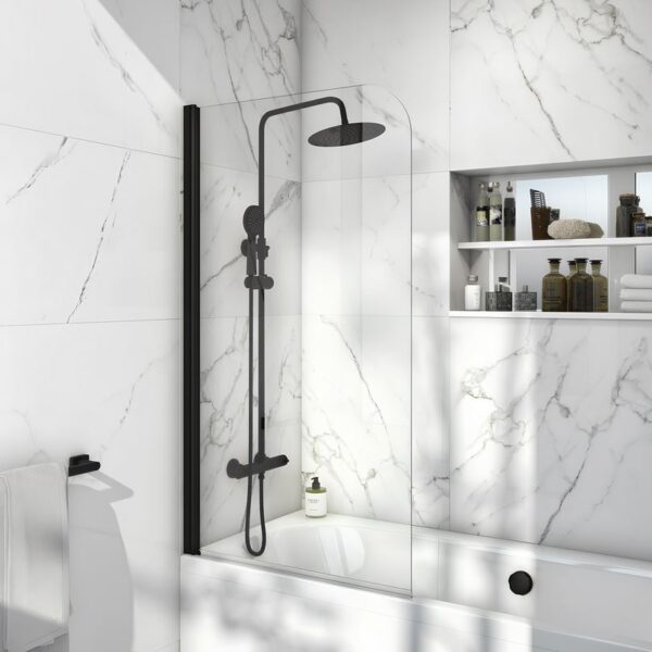 Curved Pivot Matt Black Profile Bath Screen - Image 2