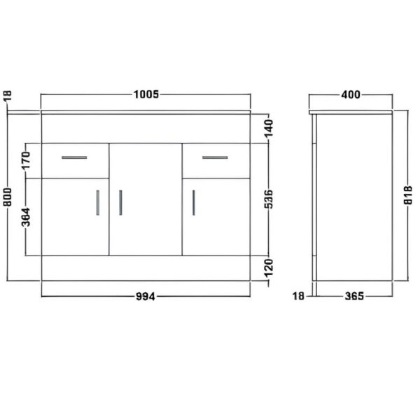 Nuie Eden 1000mm Vanity Unit With Draws & Basin - Gloss White - Image 5