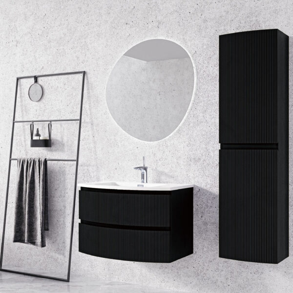 Giavani Valentina Fluted 800mm Matt Black Wall Hung Basin Unit - Image 4