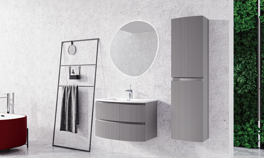 Giavani Valentina Fluted 600mm Mid Grey Wall Hung Basin Unit - Image 4