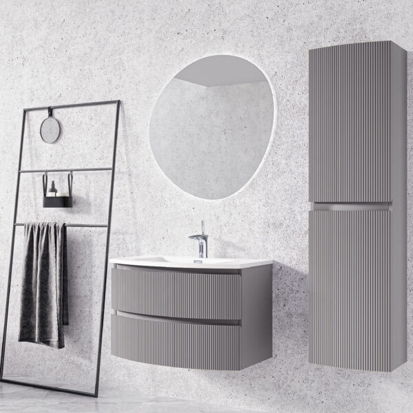 Giavani Valentina Fluted 600mm Mid Grey Wall Hung Basin Unit - Image 4
