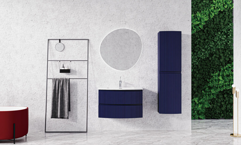 Giavani Valentina Fluted 600mm Navy Blue Unit Wall Hung Basin Unit - Image 4