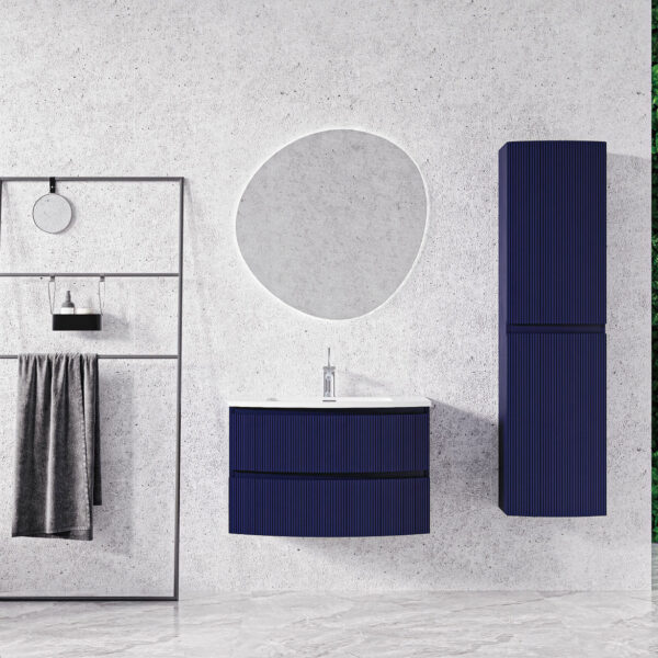 Giavani Valentina Fluted 600mm Navy Blue Unit Wall Hung Basin Unit - Image 4