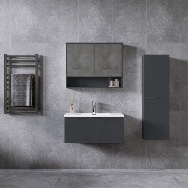 Giavani Azzurra 600mm Matt Anthracite Wall Hung Basin Unit - Image 3