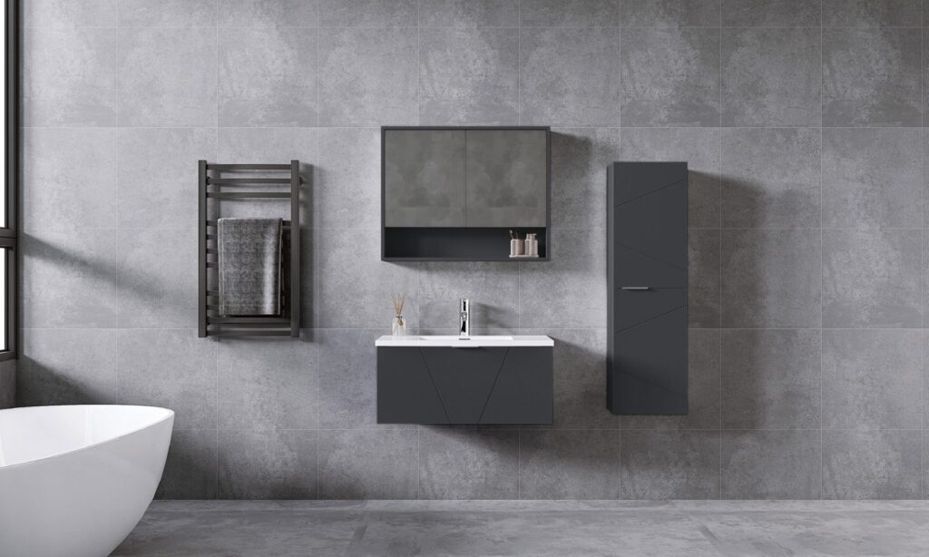 Giavani Azzurra 800mm Matt Anthracite Wall Hung Basin Unit - Image 2
