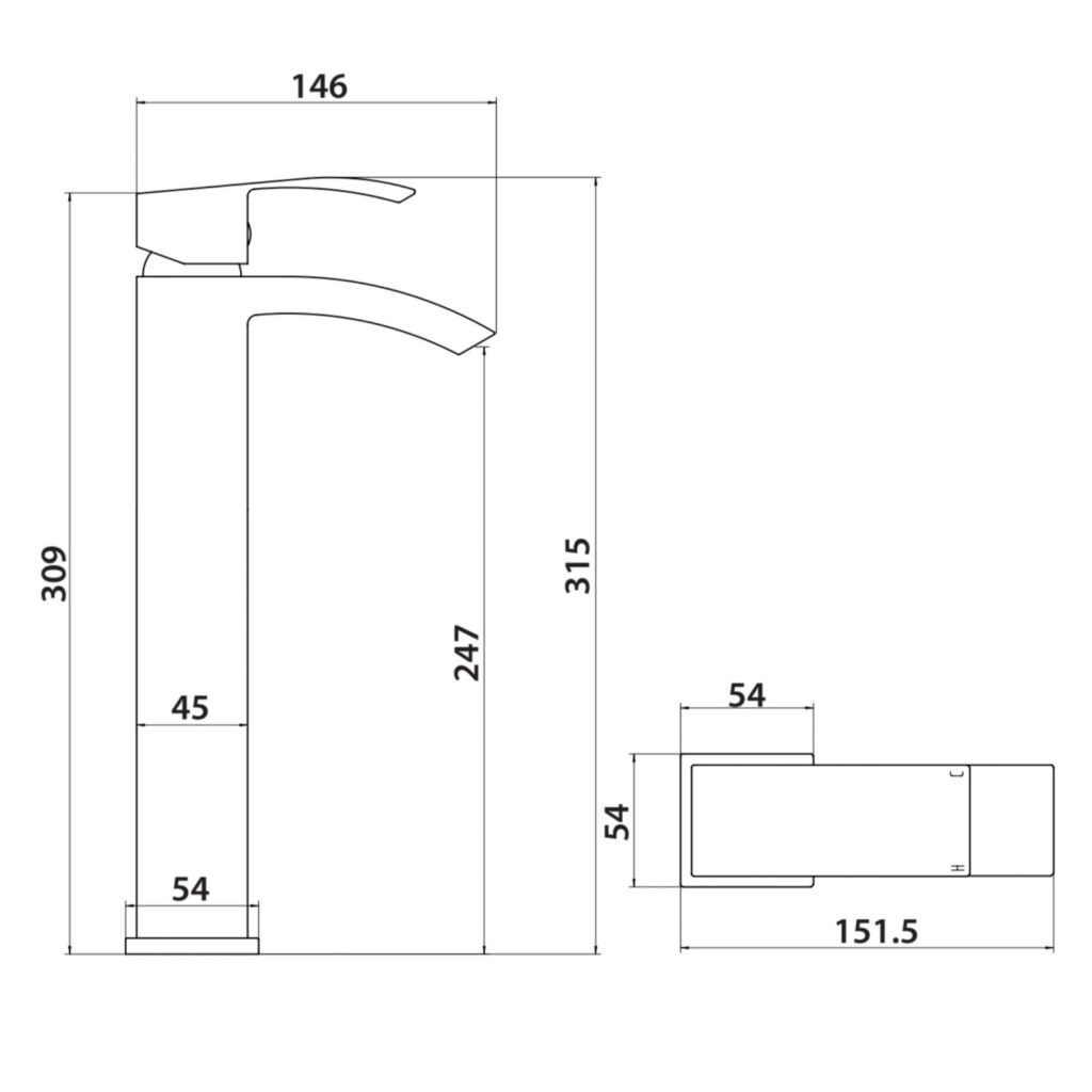 Sognare Descent Black High-Rise Mono Basin Mixer Tap - Image 2