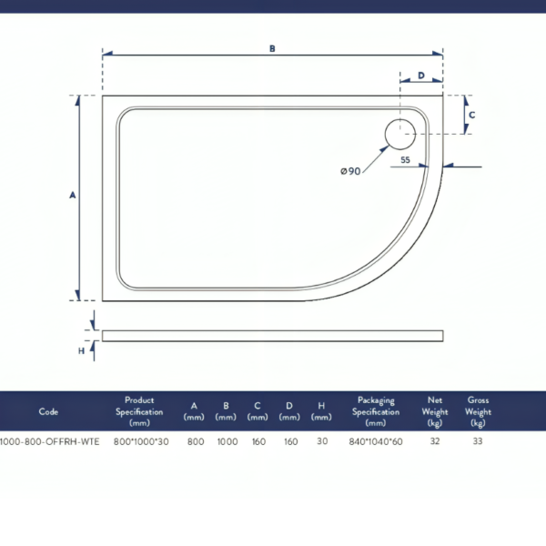 Eco-Stone Offset Right Hand Quadrant Tray – Various Sizes - Image 4