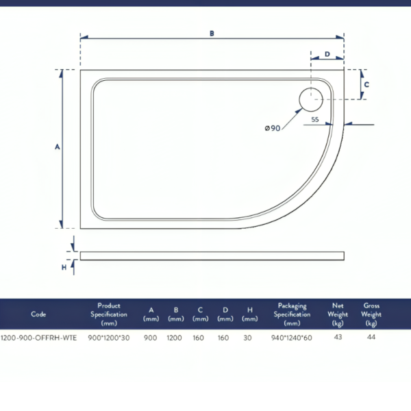 Eco-Stone Offset Right Hand Quadrant Tray – Various Sizes - Image 6