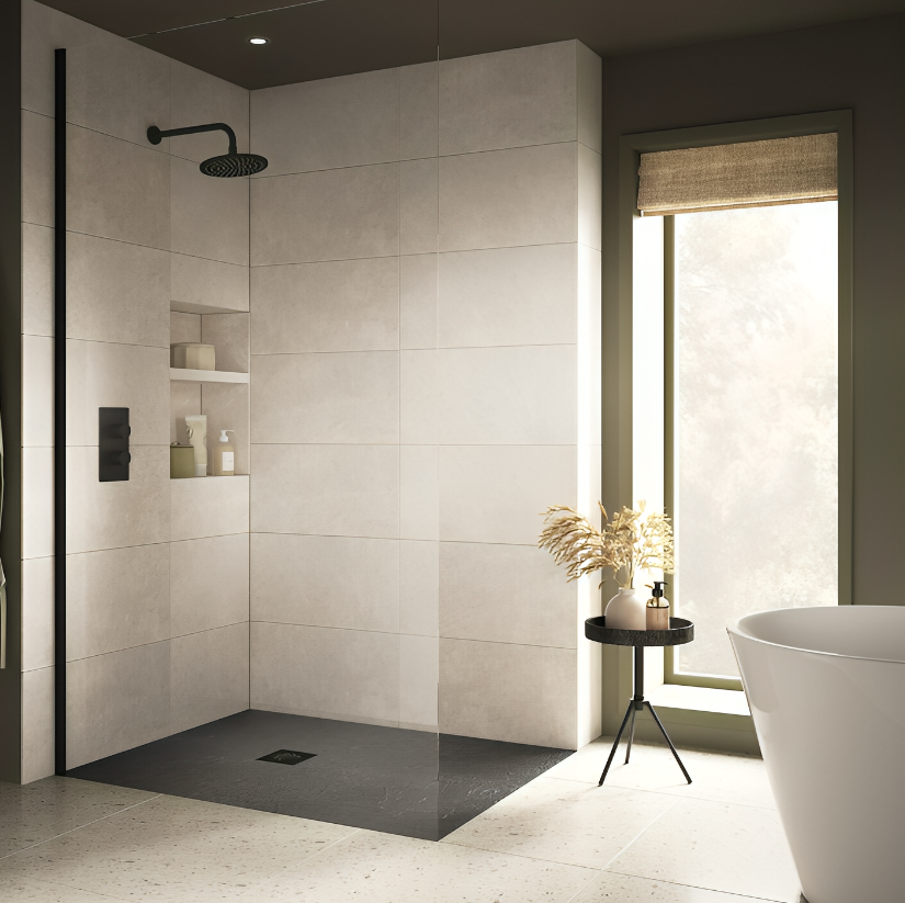 AquaVolere Slate Effect Rectangular Shower Tray - Dark Grey - 1400mm x 900mm