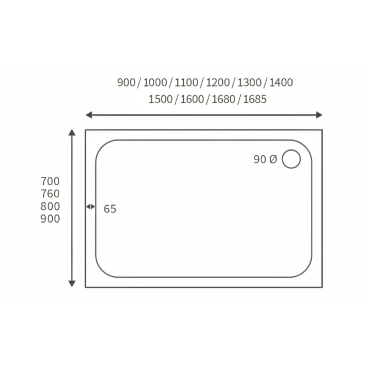 AquaVolere Shower Tray & Waste 1700mm x Various Widths - Image 3