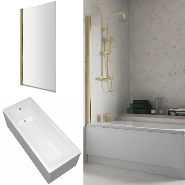 Brushed Brass Screen & Square Bath Set Bathroom
