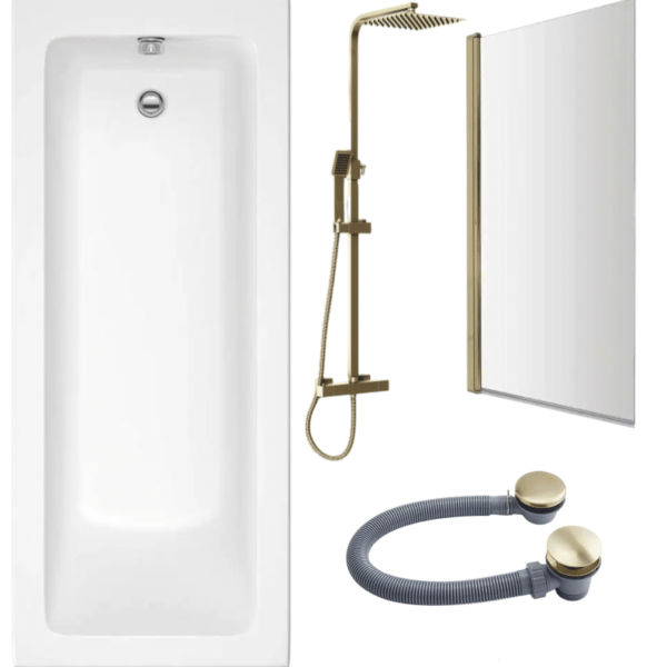 Brushed Brass Bath & Shower Set With Shower Screen & Waste