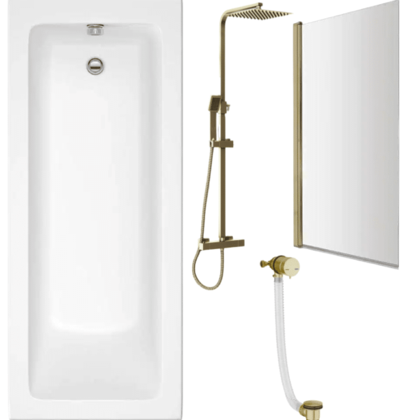 Brushed Brass Shower & Bath Package With Overflow Bath Filler