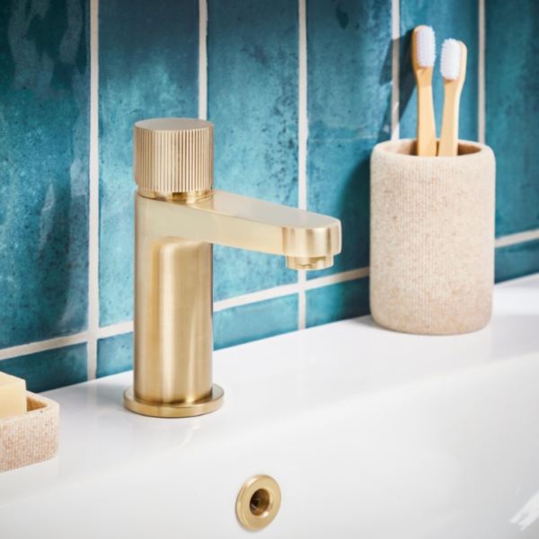 Fluted Koko Mini Basin Mixer Tap - Brushed Brass - Image 2