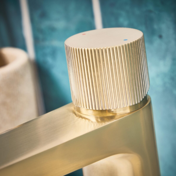 Fluted Koko Mini Basin Mixer Tap - Brushed Brass - Image 3