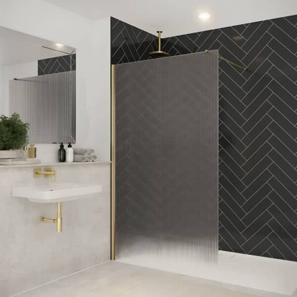 Merlyn Fluted Wetroom Panel 1100mm – Available In 4 Colours - Brushed Brass