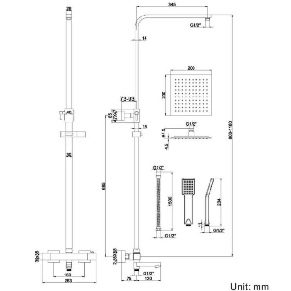 Giavani Black Drench Shower With Bath Filler - Image 3