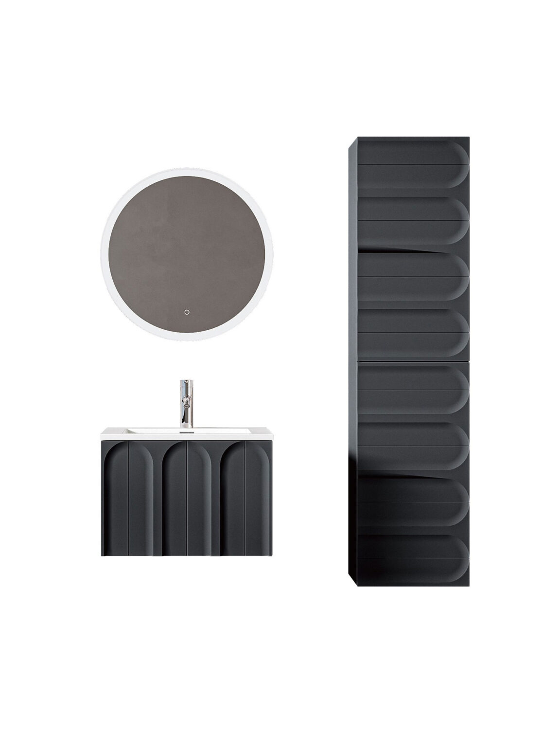 Giavani Serena Matt Black Bathroom Tall Unit Wall Hung 1500X400X300mm - Image 4