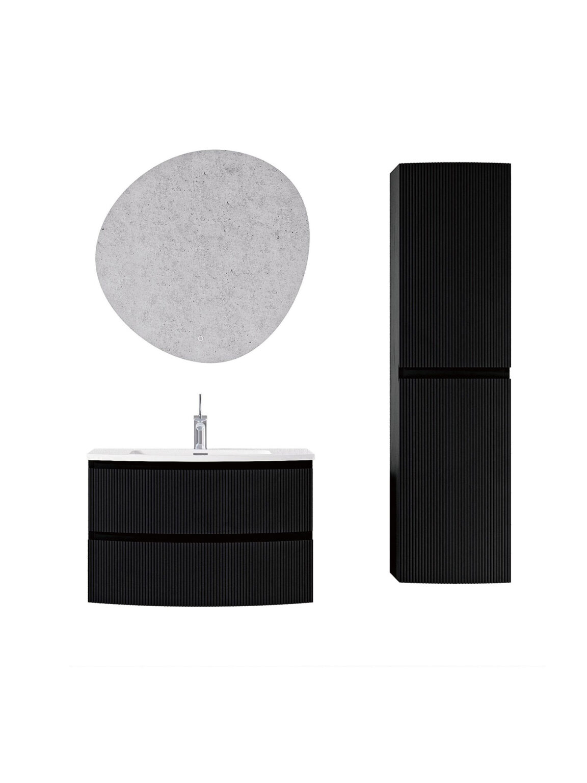 Giavani Valentina Fluted 800mm Matt Black Wall Hung Basin Unit - Image 2