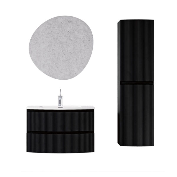 Giavani Valentina Fluted 800mm Matt Black Wall Hung Basin Unit - Image 2