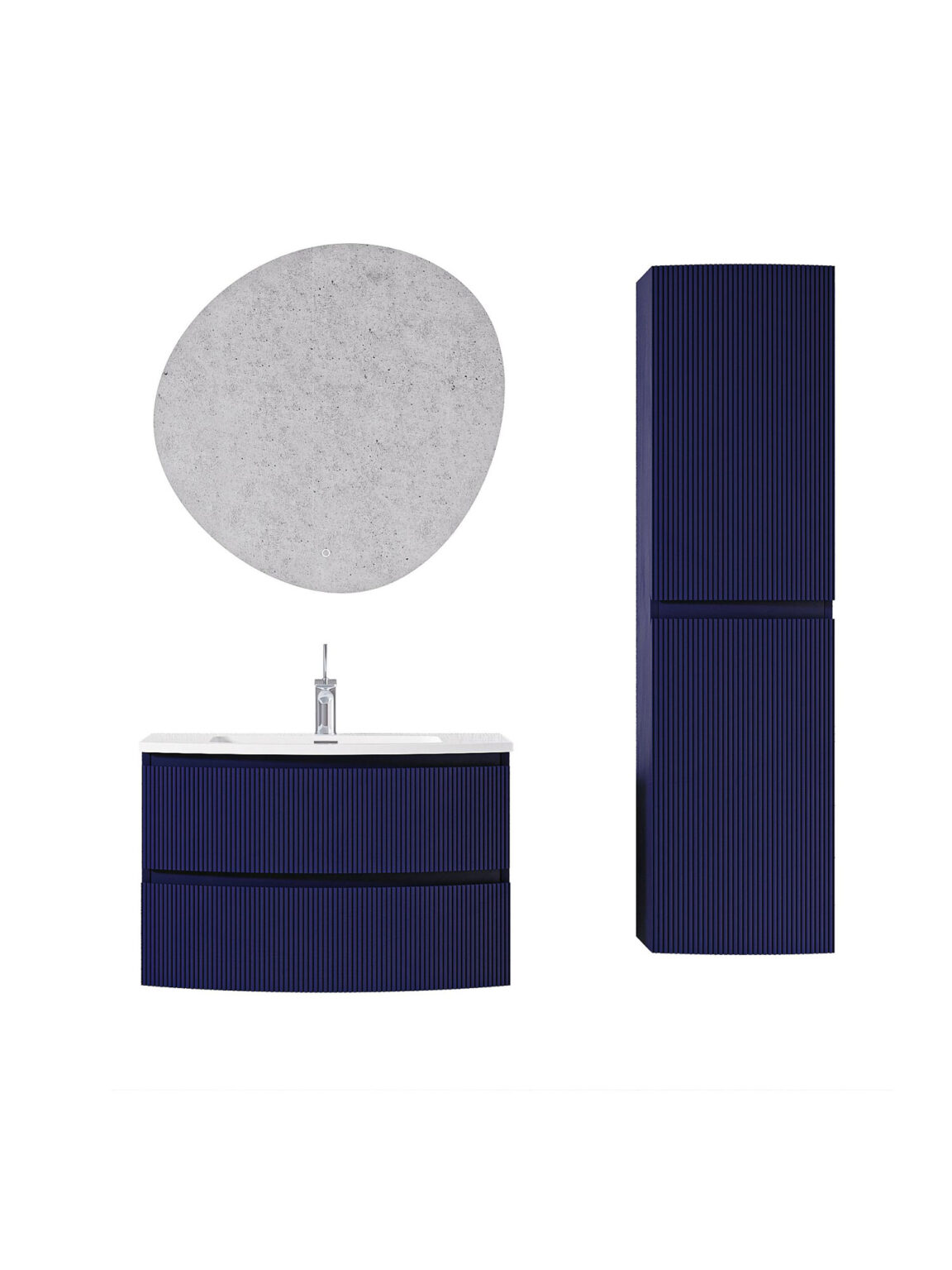Giavani Valentina Fluted 800mm Navy Blue Wall Hung Basin Unit - Image 2
