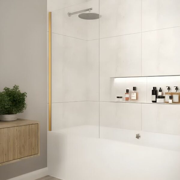 Merlyn Fixed Single Square Bath Screen 800 x 1500 - Available in 4 Colours - Brushed Bronze
