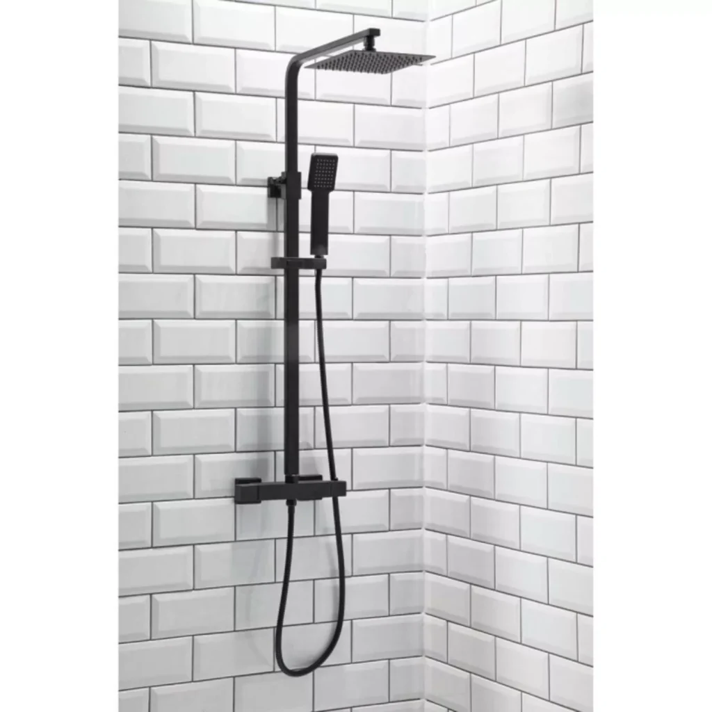 Black Shower & Bath Bundle With Black Hinged Screen & Waste - Image 4