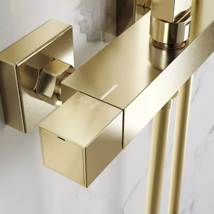 Brushed Brass Shower & Bath Package With Overflow Bath Filler - Image 3