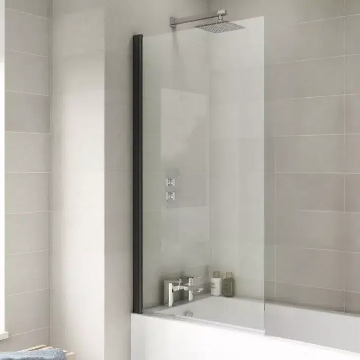 Modern Sqaure Single Ended Bath & Black Shower Screen Bundle Set - Image 4