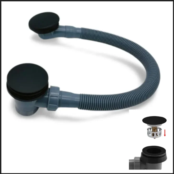 Black Shower & Bath Bundle With Black Hinged Screen & Waste - Image 5