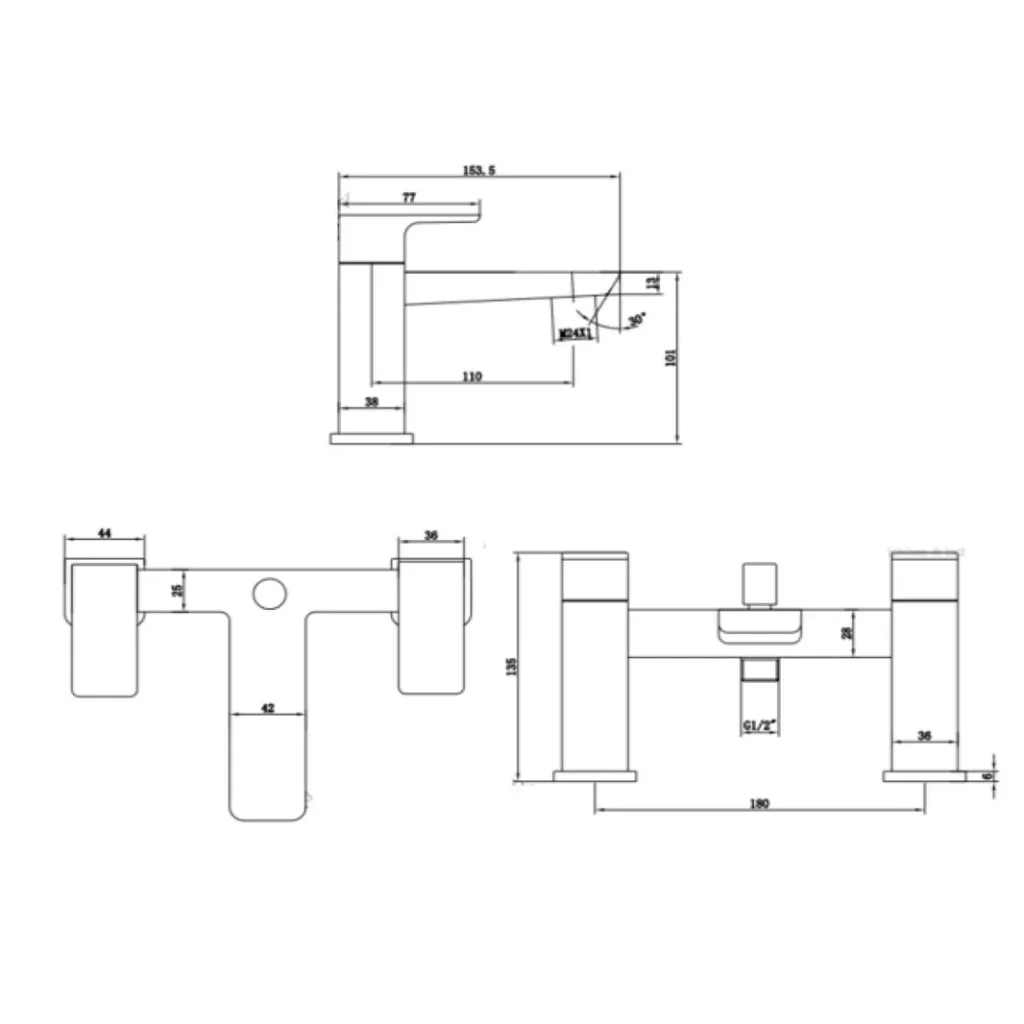 Matt Black Bath Shower Suite With Bath Filler and Shower Screen - Image 8