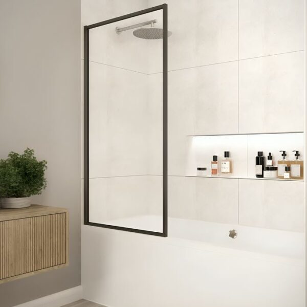 Merlyn Fixed Framed Bath Screen 800 x 1500 - Available In 3 Colours - Matt Black
